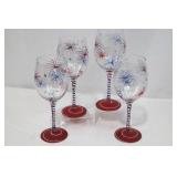 Pier 1 Wine Glasses - Patriotic Fireworks Design, Set of 4