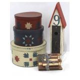 Americana Star Box Set of 3 Stackable Containers, Rustic Birdhouse & Wooden Flags