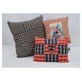 Patchwork Pillows - Red/Blue Americana Cushions - Set of 3