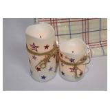 Pier 1 Imports Patriotic Tablecloth and Star Pattern Pillar Candles