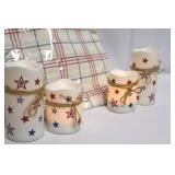 Pier 1 Imports Patriotic Tablecloth and Star Pattern Pillar Candles