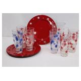 Pier 1 Imports Red Star Chargers and Patriotic Star Tumbler Set
