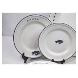 Enameled Metal Americana Plates, Bowls, and Platter - Blue & Red Trim