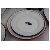 Enameled Metal Americana Plates, Bowls, and Platter - Blue & Red Trim