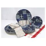 American Living Ironstone Patchwork Dinnerware Set - Navy & White Plates Style 2268-BP