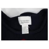 Christopher & Banks Navy Knit Cardigan - Geometric & Woodland Motifs, Size L, Ramie/Cotton