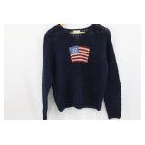 Christopher & Banks Knitted By Hand Navy Sweater with American Flag Patch - Size L