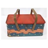 Patriotic Tin Lunch Box - Star Pattern w/ Flags & USA