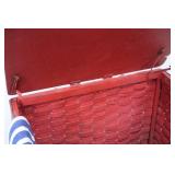 Red Woven Picnic Basket with Lid - Patriotic Display Set (2 Flags, Lemonade Sign, Pier 1 Napperon)