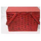 Red Woven Picnic Basket with Lid - Patriotic Display Set (2 Flags, Lemonade Sign, Pier 1 Napperon)