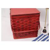 Red Woven Picnic Basket with Lid - Patriotic Display Set (2 Flags, Lemonade Sign, Pier 1 Napperon)