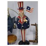 Patriotic Blue Glass Bottles Set with Star Ornaments & Uncle Sam Figurine