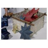 Patriotic Blue Glass Bottles Set with Star Ornaments & Uncle Sam Figurine