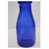 Patriotic Blue Glass Bottles Set with Star Ornaments & Uncle Sam Figurine
