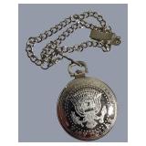 August Steiner Kennedy Half Dollar Pocket Watch w/ Chain – $299 Retail – Coin Design Case w/ Tin