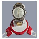 Gently Loved Kennedy Coin Style Watch – Gold & Silver Eagle Band – Unique Statement Piece