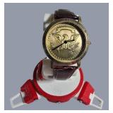 Gently Loved Eagle Coin Style Watch – Brown Leather Band – Classic Patriotic Design