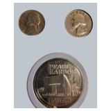 Stunning Pearl Harbor Tribute Collection – Silver Coins, WWII Medal, Stamp & Historic Display!