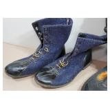 Antique Wool/Felt/Leather Hunting Boots and Black Rubber Buckle Over Boots