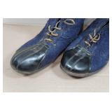 Antique Wool/Felt/Leather Hunting Boots and Black Rubber Buckle Over Boots