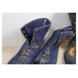 Antique Wool/Felt/Leather Hunting Boots and Black Rubber Buckle Over Boots