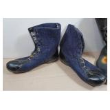 Antique Wool/Felt/Leather Hunting Boots and Black Rubber Buckle Over Boots