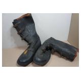Antique Wool/Felt/Leather Hunting Boots and Black Rubber Buckle Over Boots
