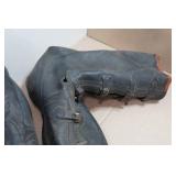 Antique Wool/Felt/Leather Hunting Boots and Black Rubber Buckle Over Boots