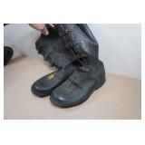 Antique Wool/Felt/Leather Hunting Boots and Black Rubber Buckle Over Boots