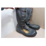 Antique Wool/Felt/Leather Hunting Boots and Black Rubber Buckle Over Boots