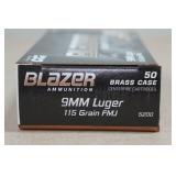 50 CCI Blazer Brass 9mm Luger 115 Gr FMJ Ammo