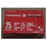 25 Federal Field & Target 20 Gauge 2-3/4" 8 Shot Shotshells