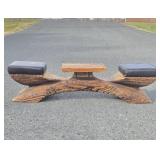 Very Cool Genuine Mid Century WITCO Carved Wood Bench w/Center Table