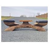 Very Cool Genuine Mid Century WITCO Carved Wood Bench w/Center Table