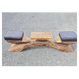 Very Cool Genuine Mid Century WITCO Carved Wood Bench w/Center Table