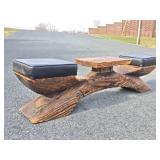 Very Cool Genuine Mid Century WITCO Carved Wood Bench w/Center Table