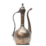 Antique Hammered Copper Middle Eastern Ewer - 15"