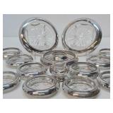 Large Set of Vintage Sterling Silver on Glass Coasters or Ashtrays etc
