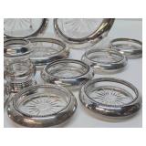 Large Set of Vintage Sterling Silver on Glass Coasters or Ashtrays etc