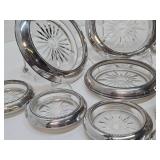 Large Set of Vintage Sterling Silver on Glass Coasters or Ashtrays etc