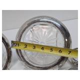 Large Set of Vintage Sterling Silver on Glass Coasters or Ashtrays etc