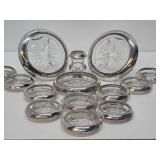 Large Set of Vintage Sterling Silver on Glass Coasters or Ashtrays etc