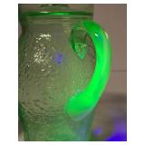 Excellent Vintage Green Vaseline Glass Juice Pitcher w/Lid