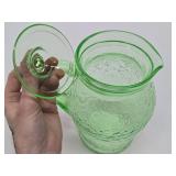 Excellent Vintage Green Vaseline Glass Juice Pitcher w/Lid