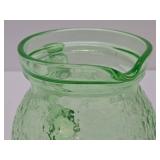 Excellent Vintage Green Vaseline Glass Juice Pitcher w/Lid