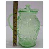 Excellent Vintage Green Vaseline Glass Juice Pitcher w/Lid