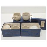 3 Sets of Vintage Japanese Designer Stoneware Pottery Mugs by Takeuchi