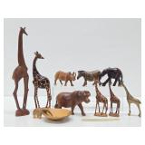 Collection of Carved Wood Animals & Brass Giraffe