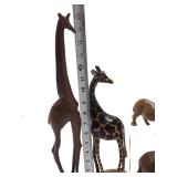Collection of Carved Wood Animals & Brass Giraffe