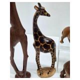 Collection of Carved Wood Animals & Brass Giraffe
